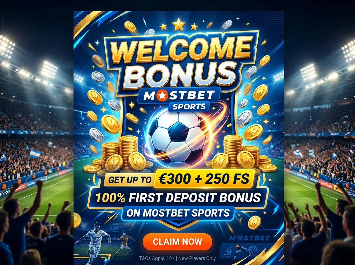 Иконка футбольного мяча с монетами — приветственный бонус на спорт Mostbet